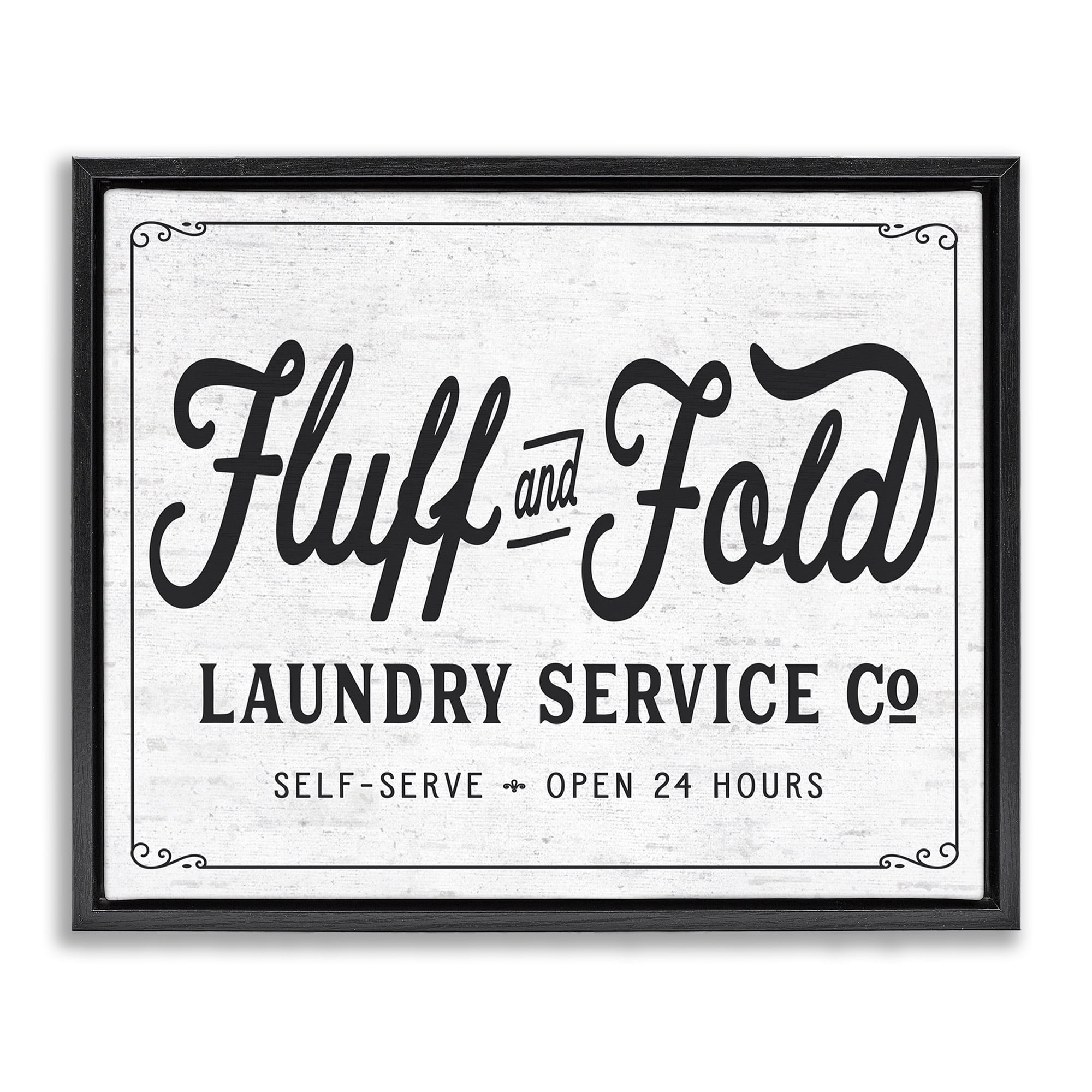 Stupell Industries Fluff and Fold Laundry Room Typography Painting Black Floater Framed Canvas Art Print Wall Art, 21 x 17