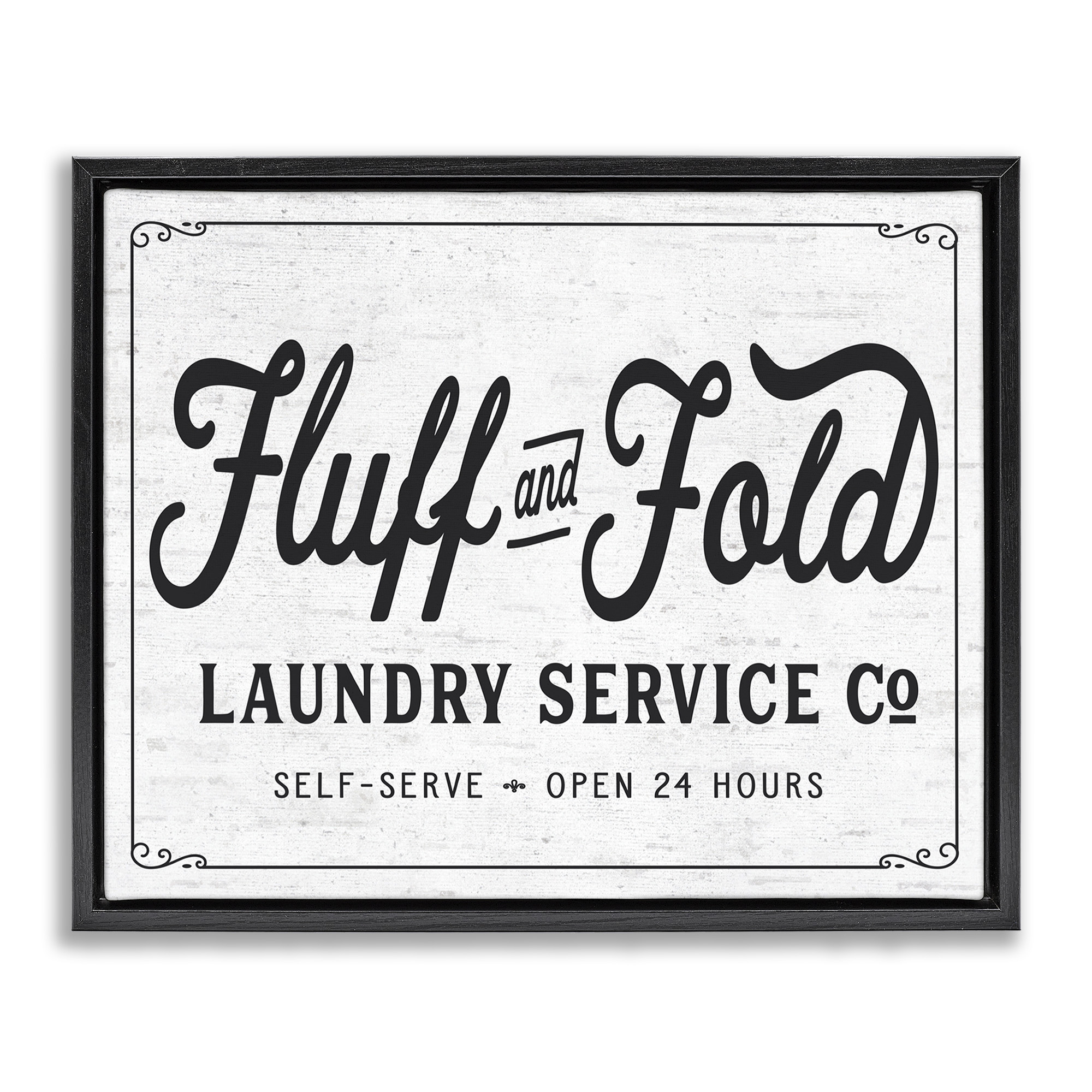 Stupell Industries Fluff and Fold Laundry Room Typography Painting Black Floater Framed Canvas Art Print Wall Art, 31 x 25