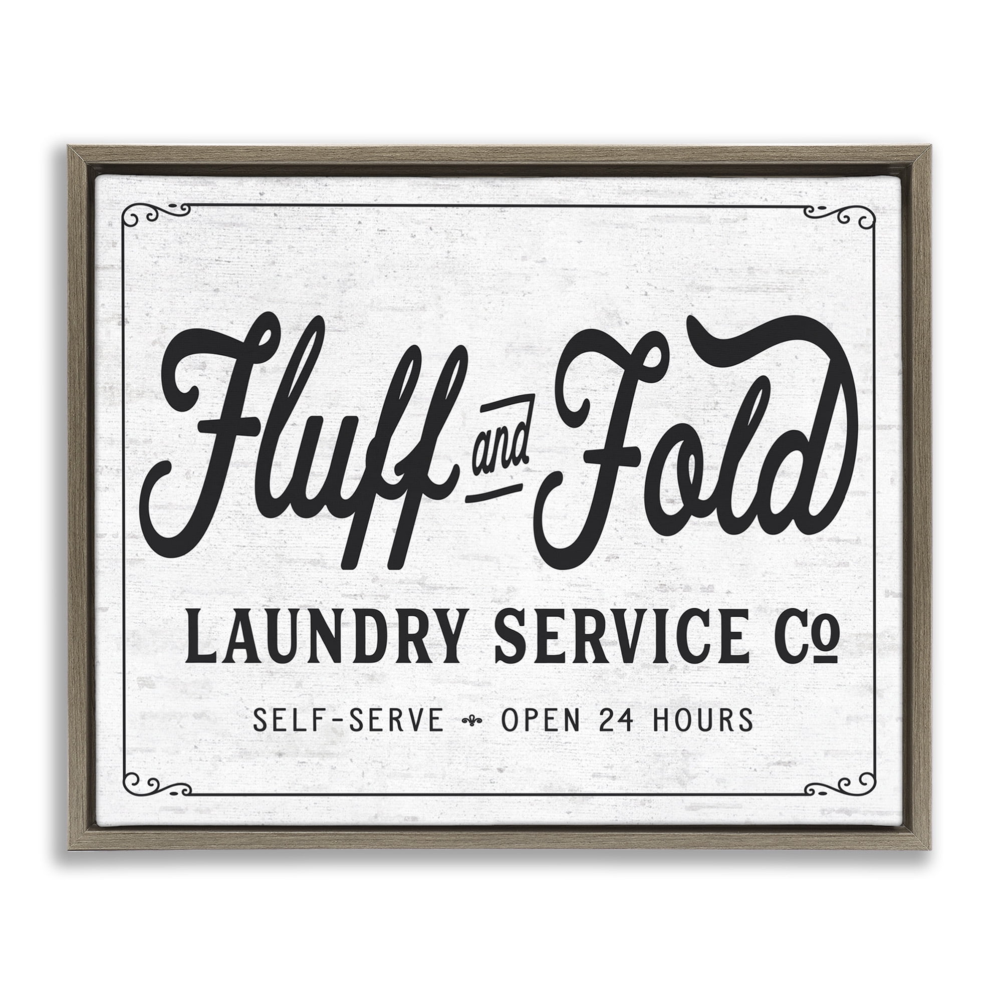 Stupell Industries Fluff and Fold Laundry Room Typography Painting Brown Floater Framed Canvas Art Print Wall Art, 21 x 17