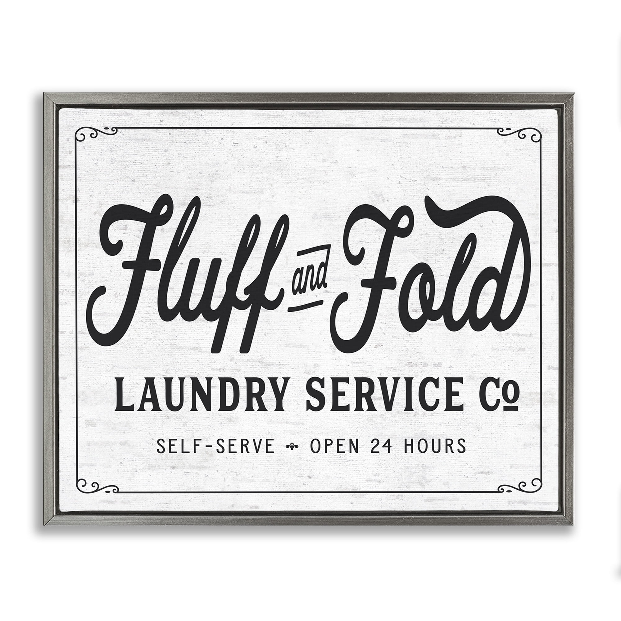 Stupell Industries Fluff and Fold Laundry Room Typography Painting Gray Floater Framed Canvas Art Print Wall Art, 31 x 25