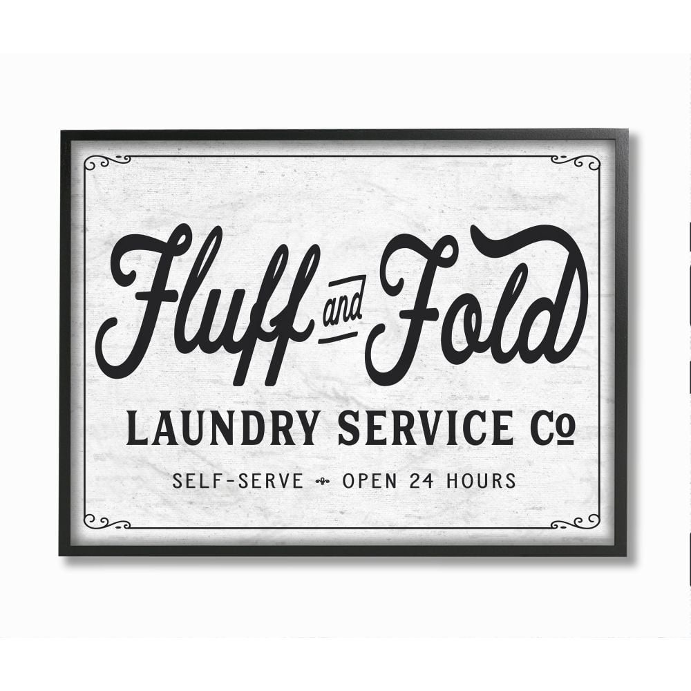 Stupell Industries Fluff and Fold Laundry Room Vintage Country Sign Framed Wall Art Design by Lettered and Lined, 16" x 20", Black Framed