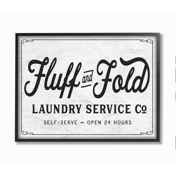 Stupell Industries Fluff and Fold Laundry Room Vintage Country Sign Framed Wall Art Design by Lettered and Lined, 16" x 20", Black Framed