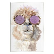 Stupell Industries Fluffy Alpaca Fun Purple Glam Sunglasses Portrait Painting Unframed Art Print Wall Art, Design by Jennifer Redstreake