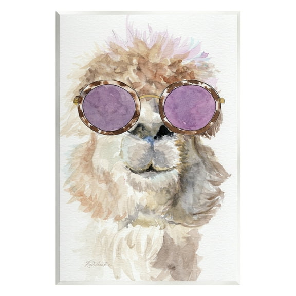 Stupell Industries Fluffy Alpaca Fun Purple Glam Sunglasses Portrait Painting Unframed Art Print Wall Art, Design by Jennifer Redstreake