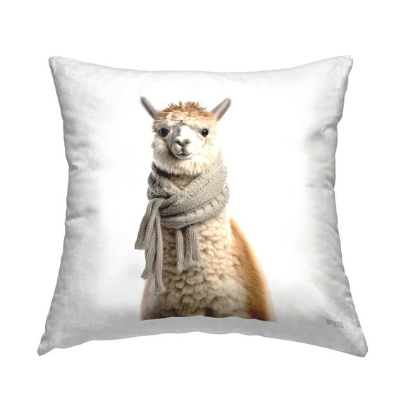 Stupell Industries Fluffy Alpaca in Scarf Decorative Printed Throw Pillow Design by RB