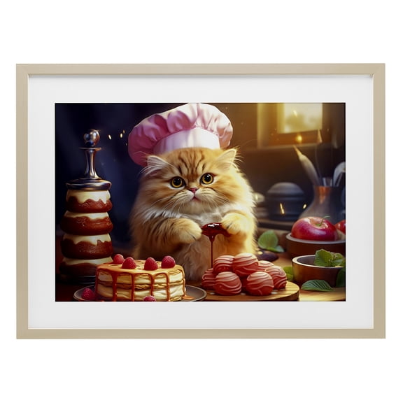 Stupell Industries Fluffy Baker Cat Birch Framed Print Under Glass design by Image World, 14 x 20