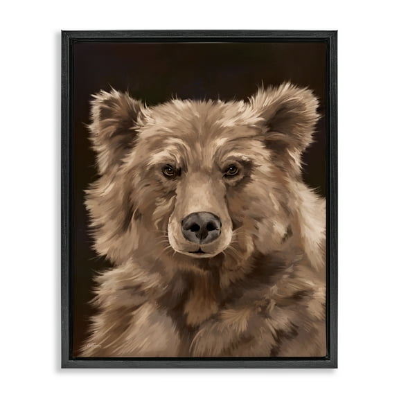 Stupell Industries Fluffy Bear Cub Animals Painting Black Floater Framed Canvas Art Print Wall Art, 17 x 21