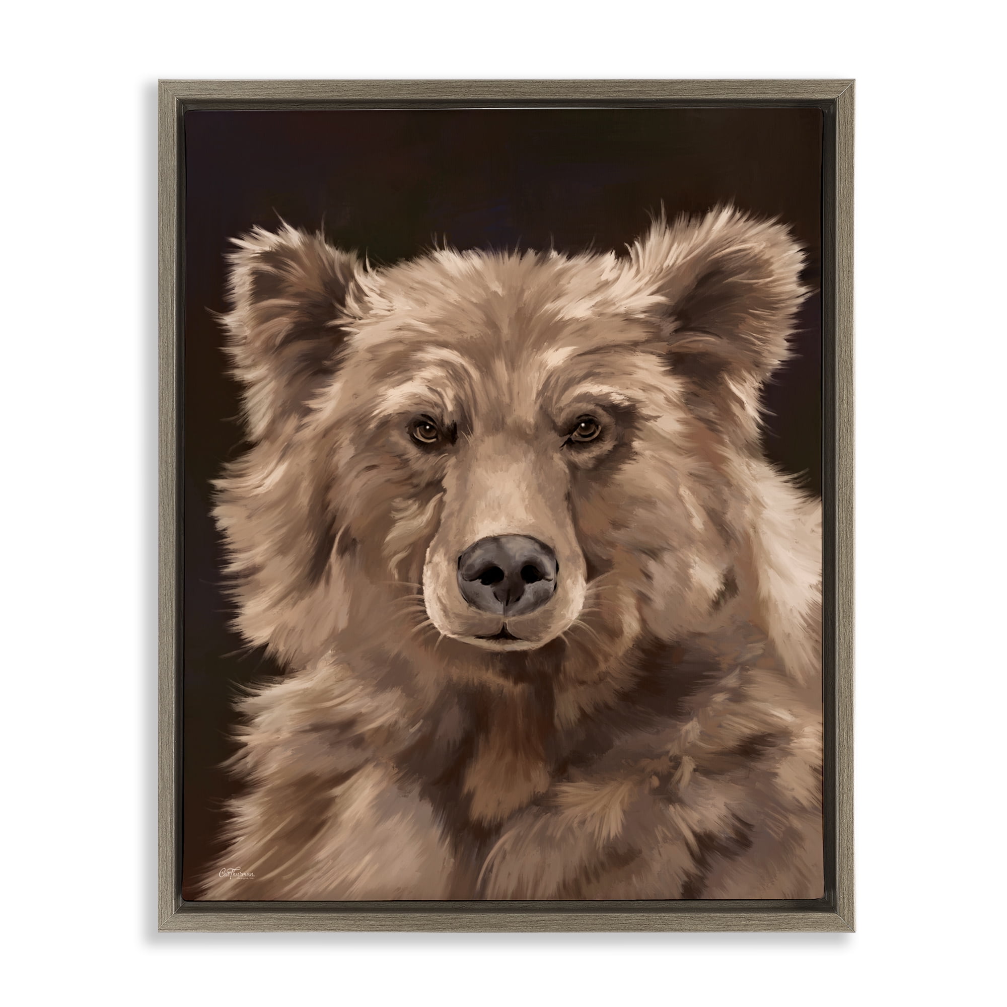 Stupell Industries Fluffy Bear Cub Animals Painting Brown Floater Framed Canvas Art Print Wall Art, 17 x 21
