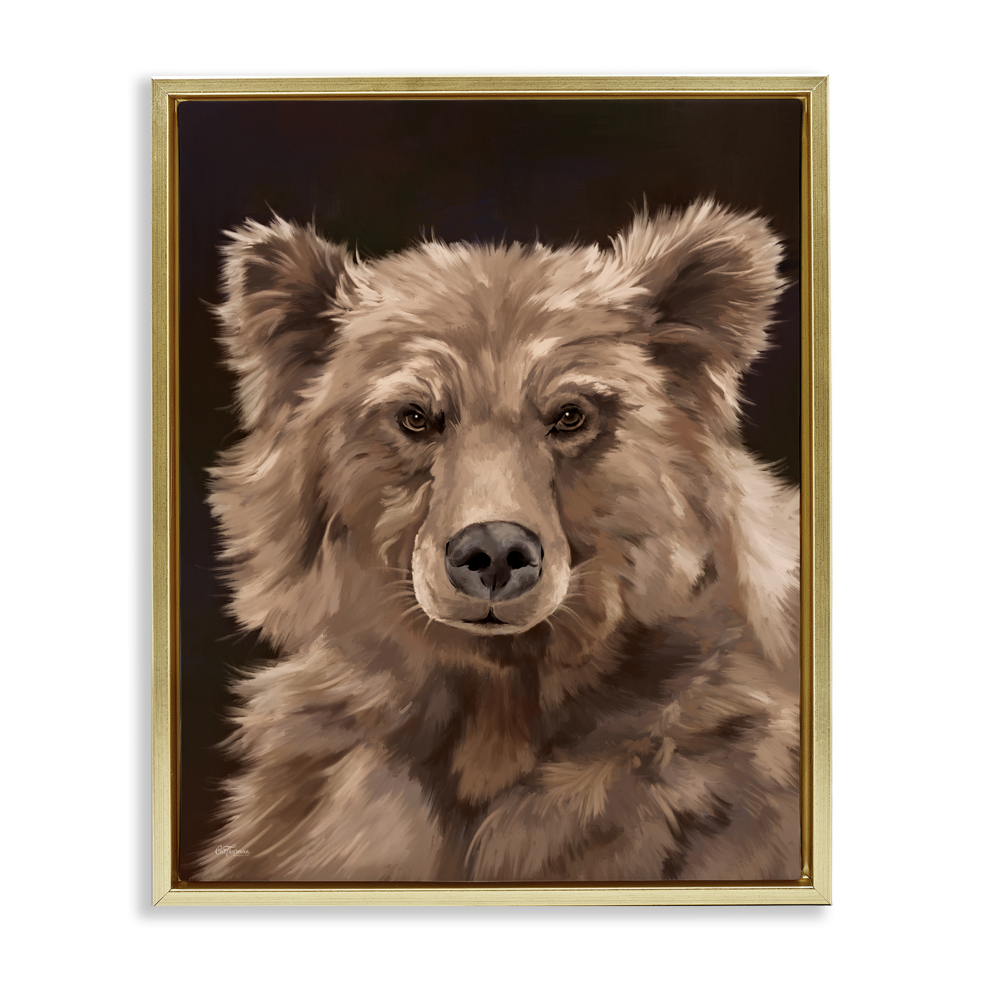 Stupell Industries Fluffy Bear Cub Animals Painting Gold Floater Framed Canvas Art Print Wall Art, 25 x 31