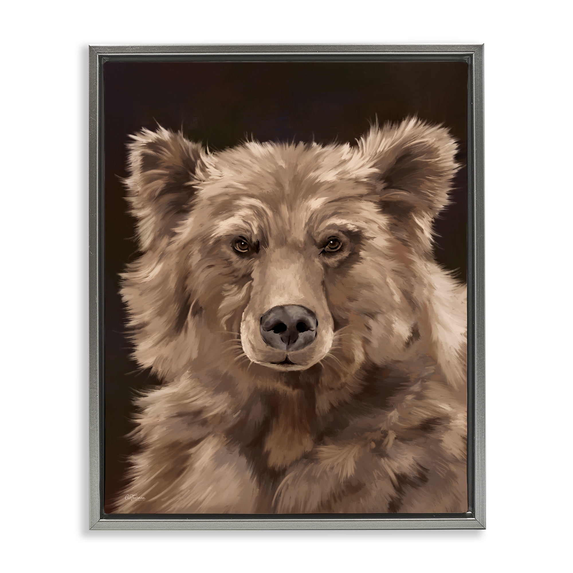 Stupell Industries Fluffy Bear Cub Animals Painting Gray Floater Framed Canvas Art Print Wall Art, 17 x 21