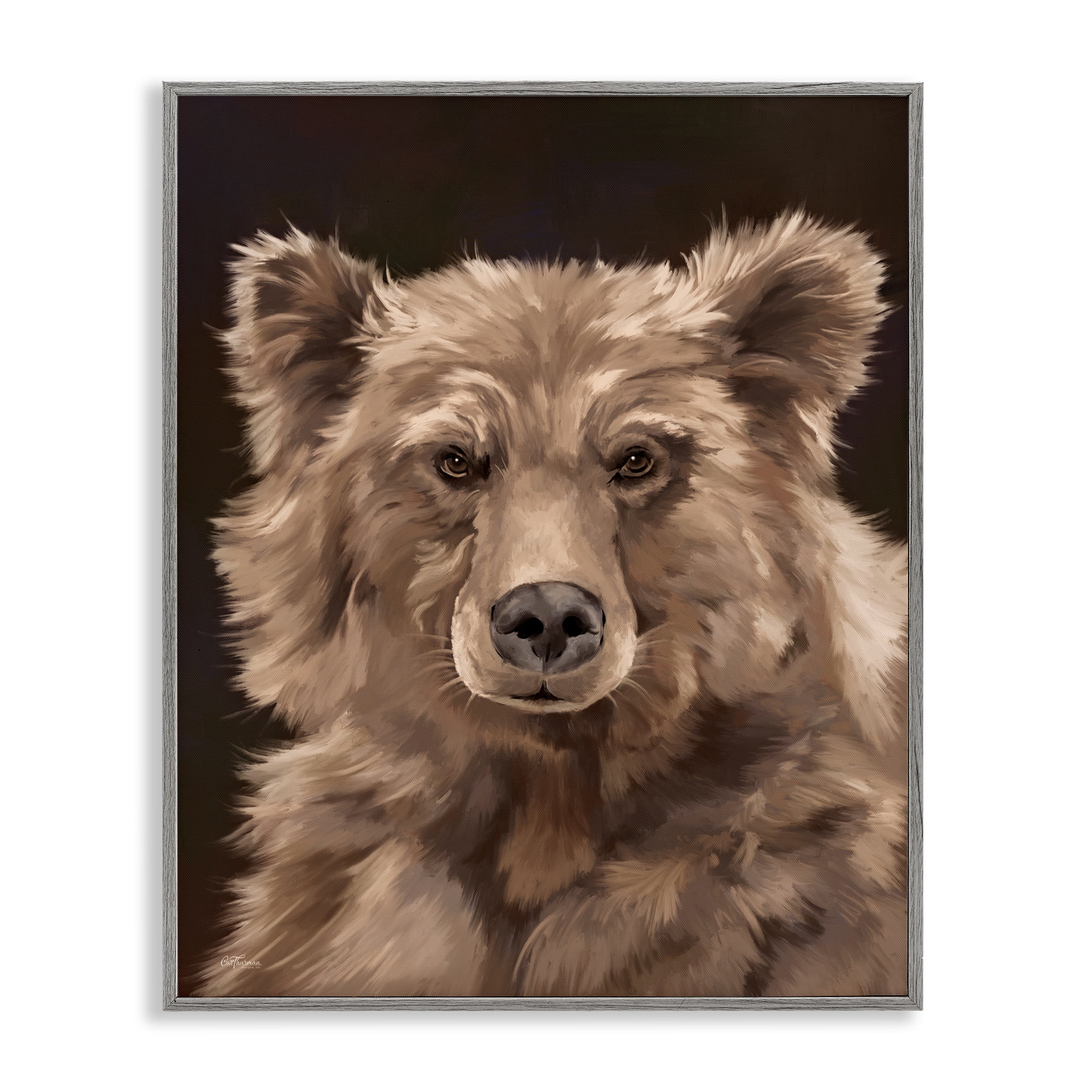 Stupell Industries Fluffy Bear Cub Animals Painting Gray Framed Art Print Wall Art, 24 x 30