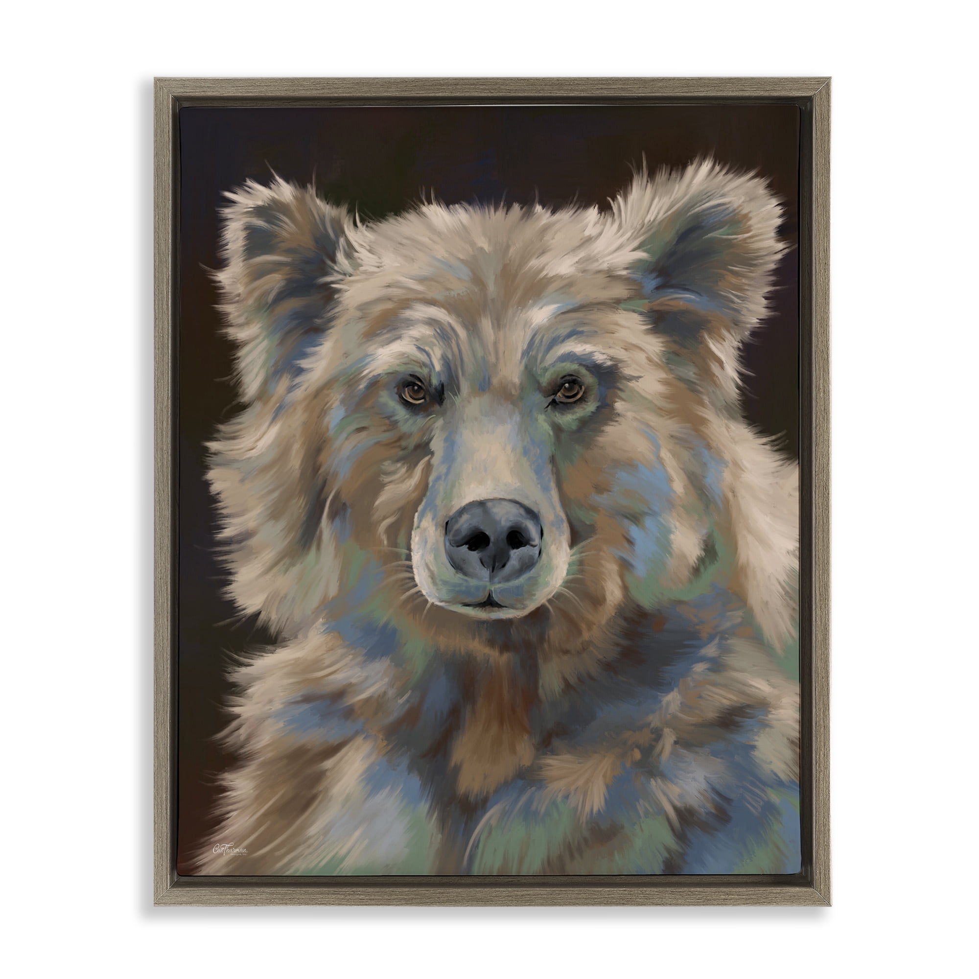 Stupell Industries Fluffy Bear Portrait Animals & Insects Painting Brown Floater Framed Canvas Art Print Wall Art, 17 x 21