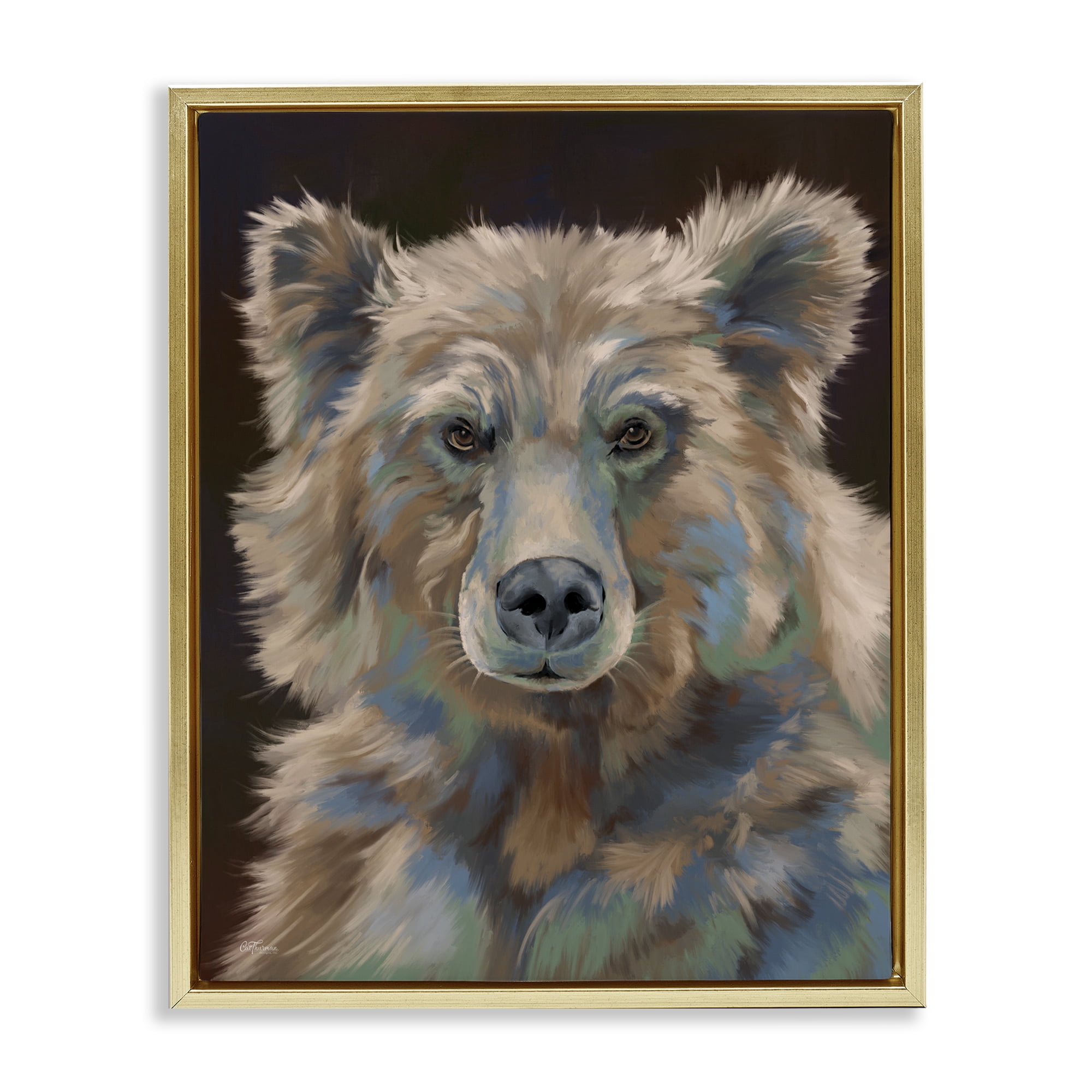 Stupell Industries Fluffy Bear Portrait Animals & Insects Painting Gold Floater Framed Canvas Art Print Wall Art, 17 x 21
