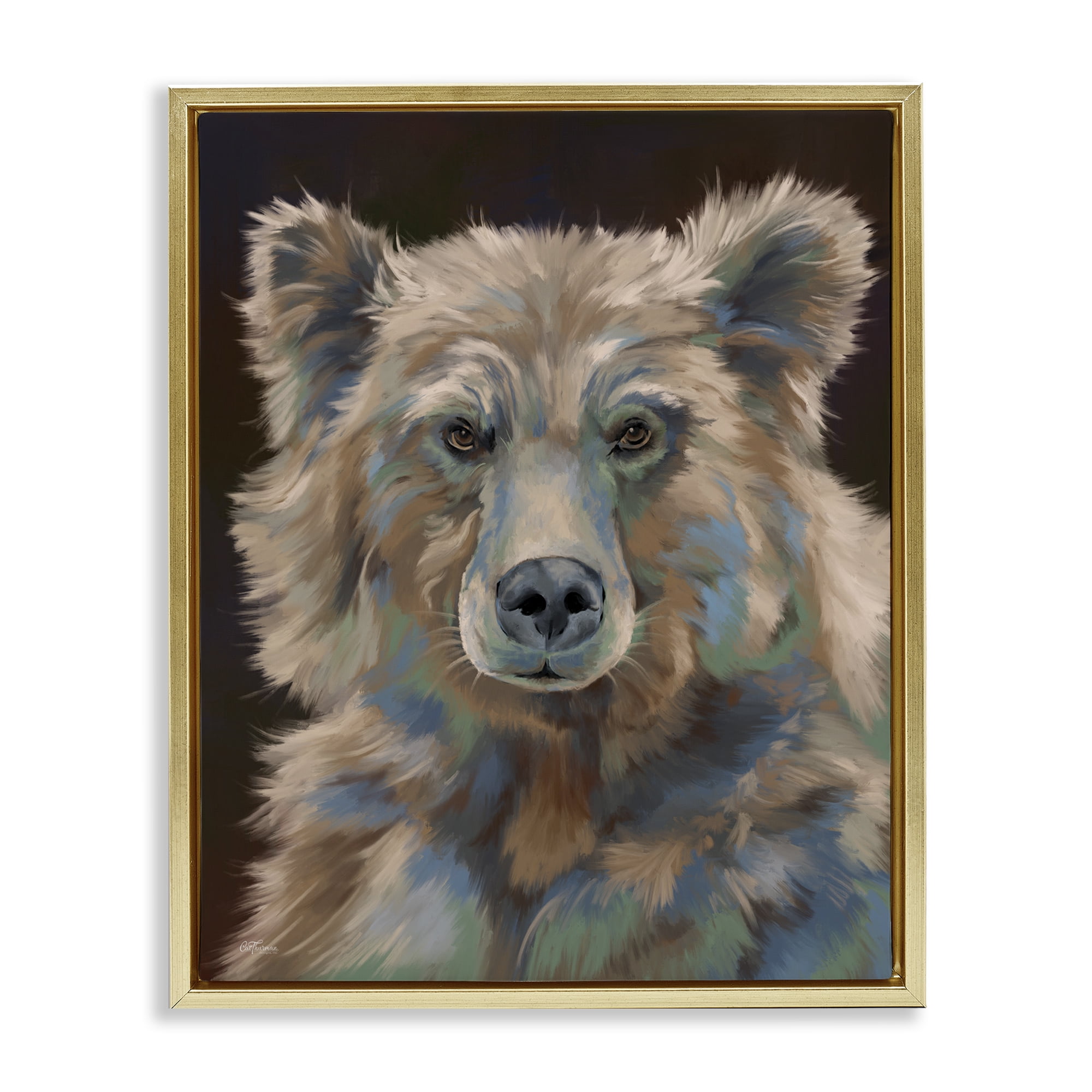 Stupell Industries Fluffy Bear Portrait Animals & Insects Painting Gold Floater Framed Canvas Art Print Wall Art, 25 x 31