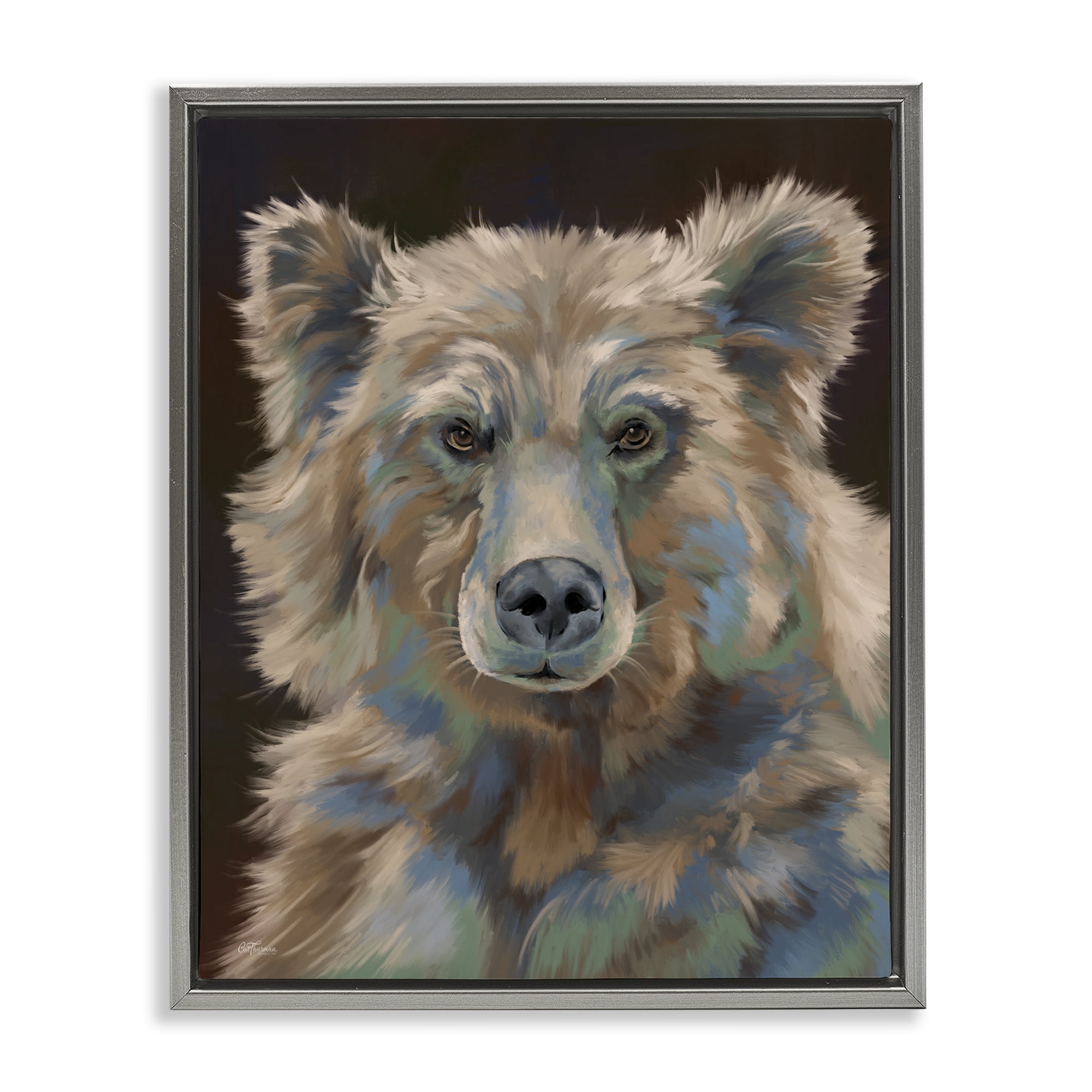 Stupell Industries Fluffy Bear Portrait Animals & Insects Painting Gray Floater Framed Canvas Art Print Wall Art, 25 x 31