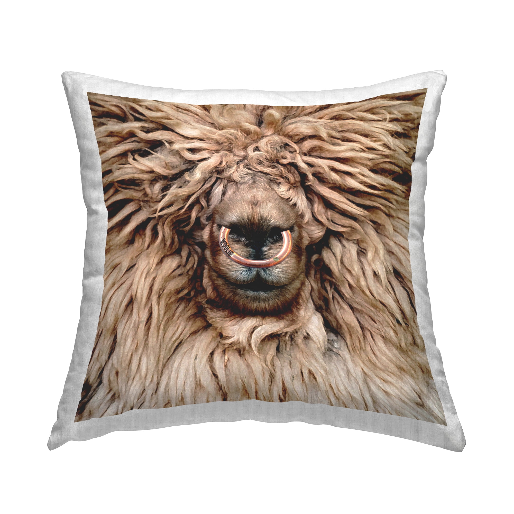 Stupell Industries Fluffy Brown Sheep Farm Animal Square Decorative Printed Throw Pillow, 18 x 18,