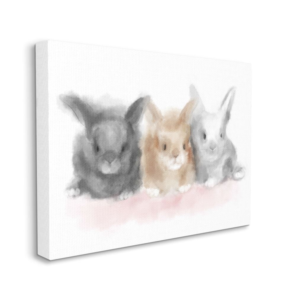 Stupell Industries Fluffy Bunnies Pink Brown Grey Animal Design Canvas Wall Art by Daphne Polselli
