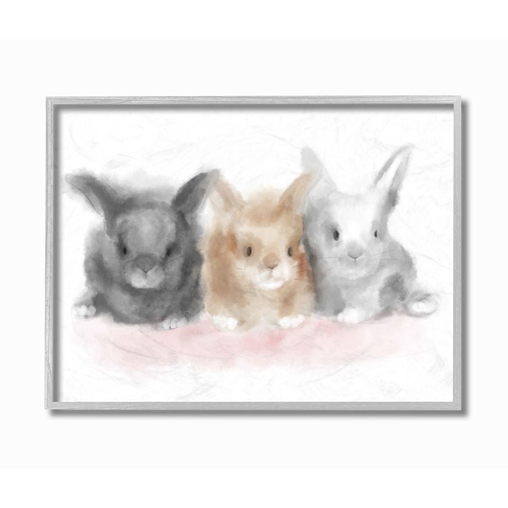 Stupell Industries Fluffy Bunnies Pink Brown Grey Animal Design Framed Wall Art by Daphne Polselli