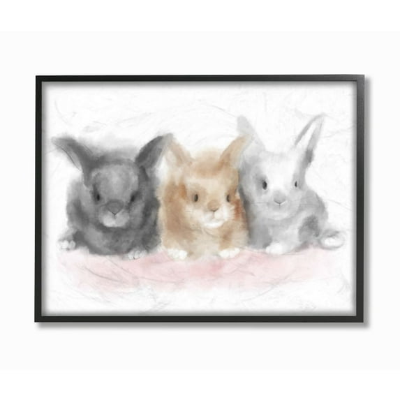 Stupell Industries Fluffy Bunnies Pink Brown Grey Animal Design Framed Wall Art by Daphne Polselli