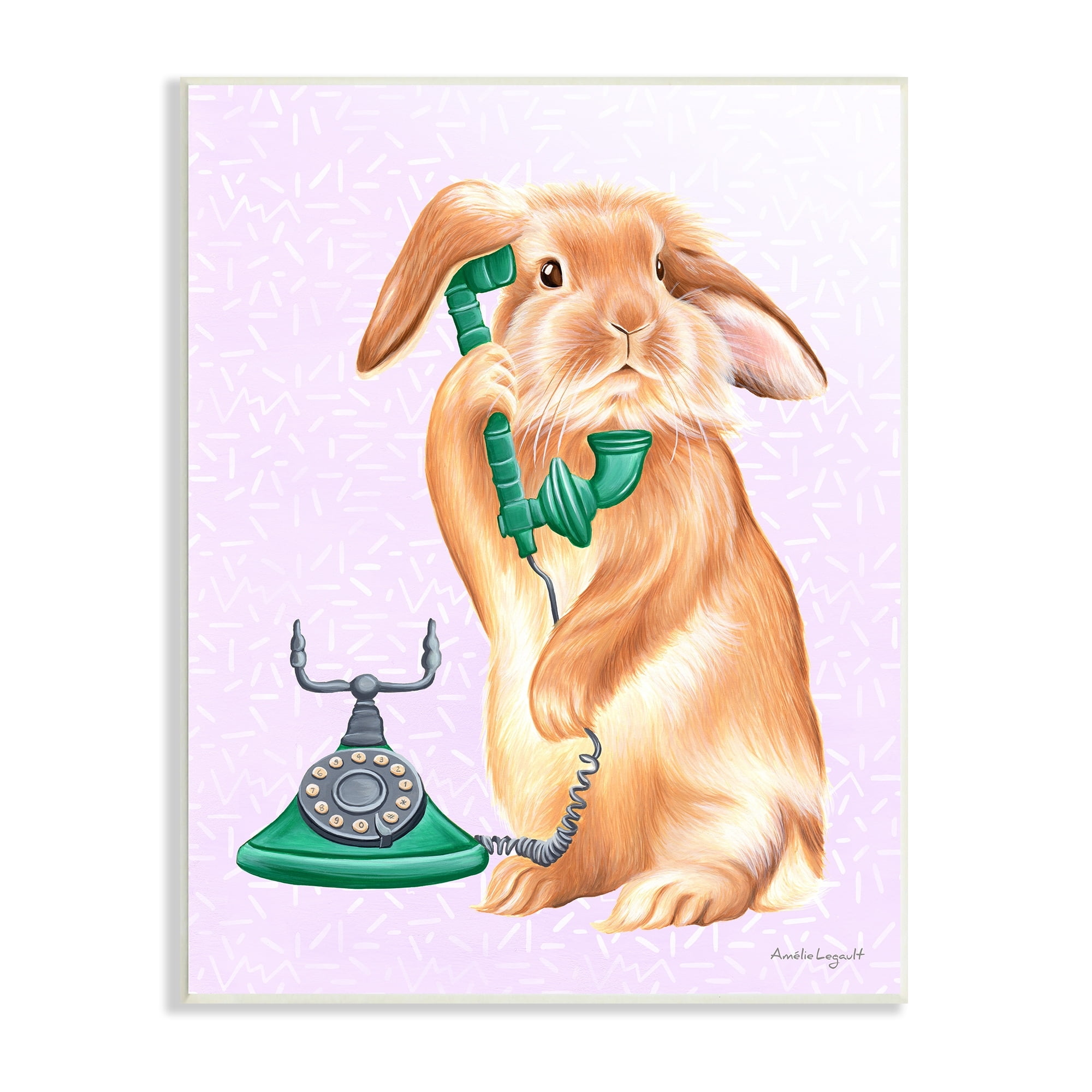 Stupell Industries Fluffy Bunny Rabbit Talking Green Rotary Phone Graphic Art Unframed Art Print Wall Art, Design by Amelie Legault