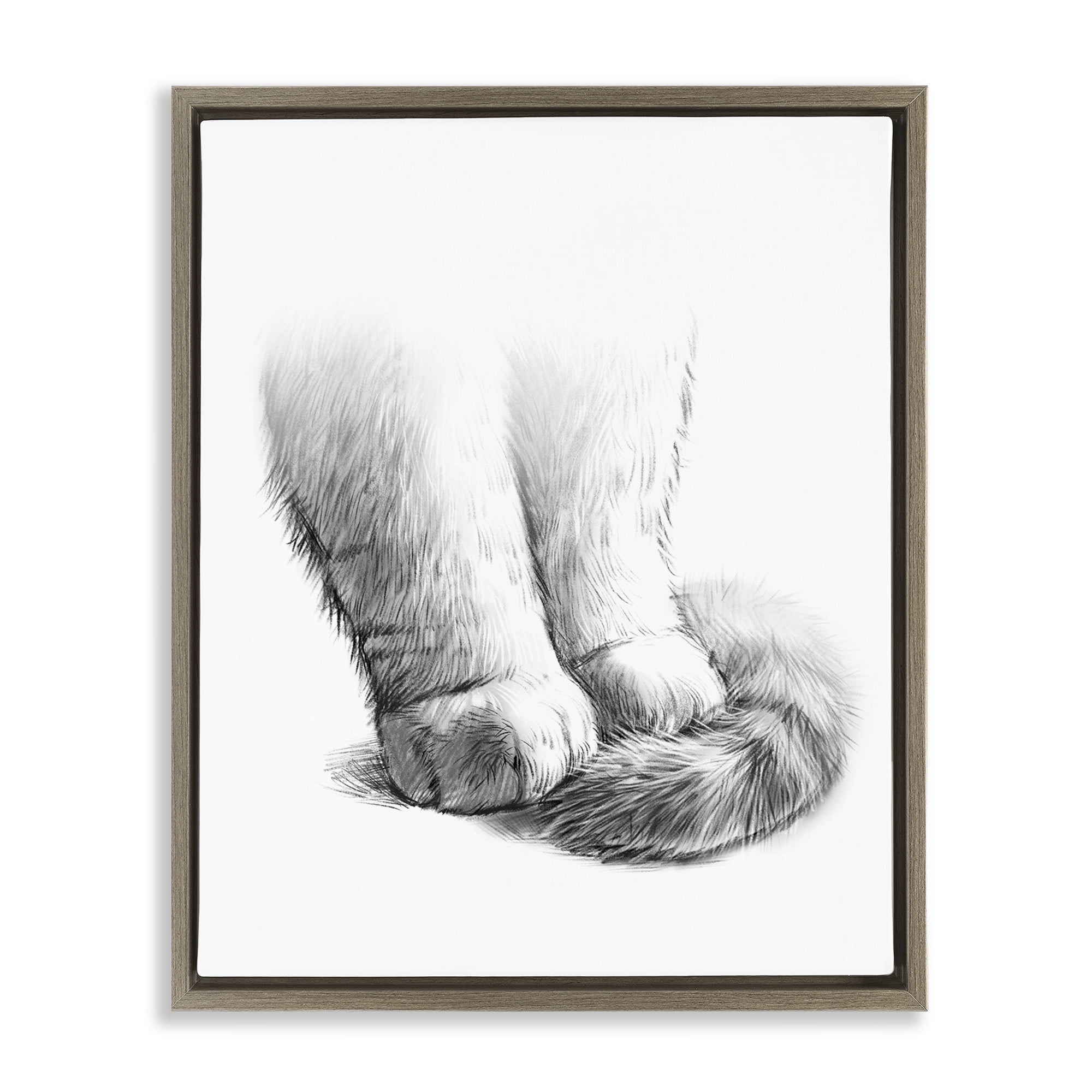 Stupell Industries Fluffy Cat Paws & Tail Animals & Insects Drawing Brown Floater Framed Canvas Art Print Wall Art, 25 x 31