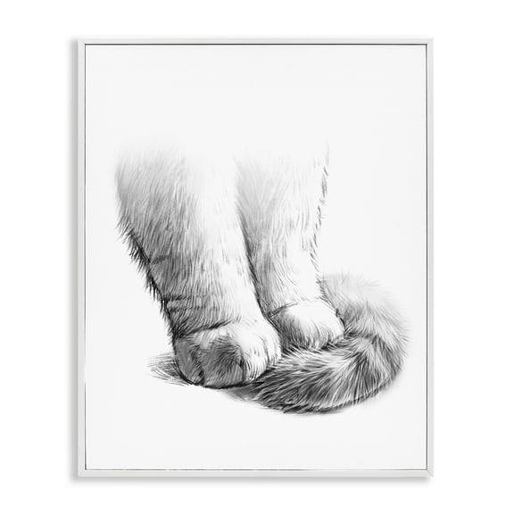 Stupell Industries Fluffy Cat Paws Tail Curled Monochrome Drawing Framed Wall Art, 11 x 14, Design by Ziwei Li