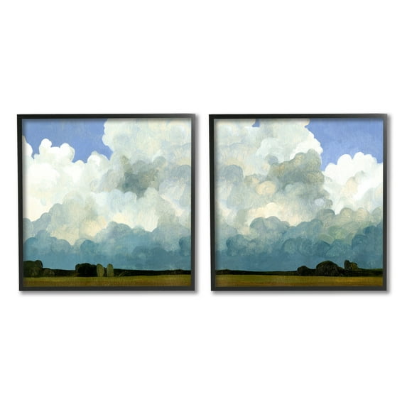 Stupell Industries Fluffy Clouds Countryside Sky Nature Landscape Painting Painting Black Framed Art Print Wall Art, Set of 2, Design by Emma Caroline