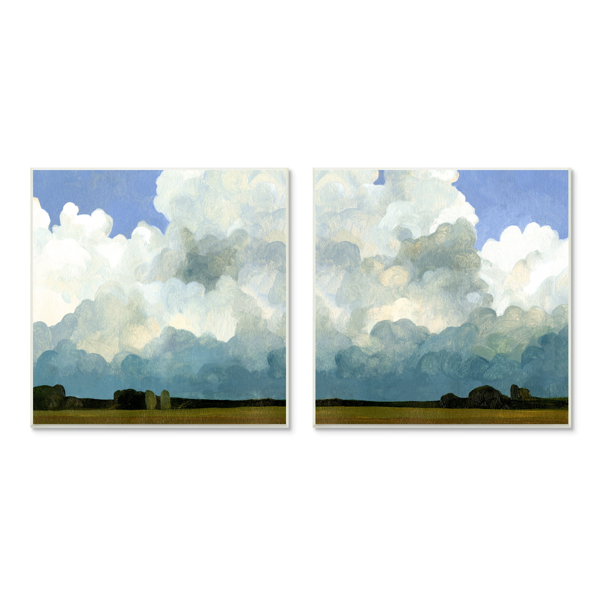 Stupell Industries Fluffy Clouds Countryside Sky Nature Landscape Painting Painting Unframed Art Print Wall Art, Set of 2, Design by Emma Caroline