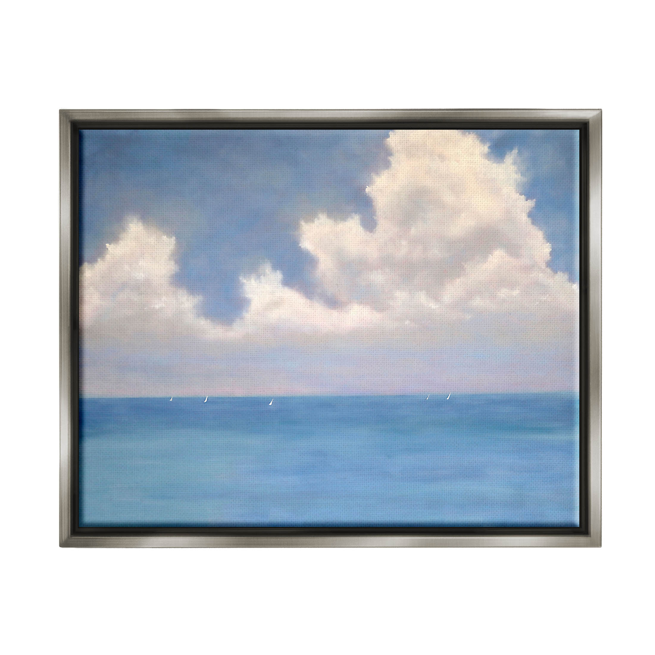 Stupell Industries Fluffy Clouds Deep Blue Ocean Waves Painting Luster Gray Floating Framed Canvas Print Wall Art, Design by Catherine Andersen