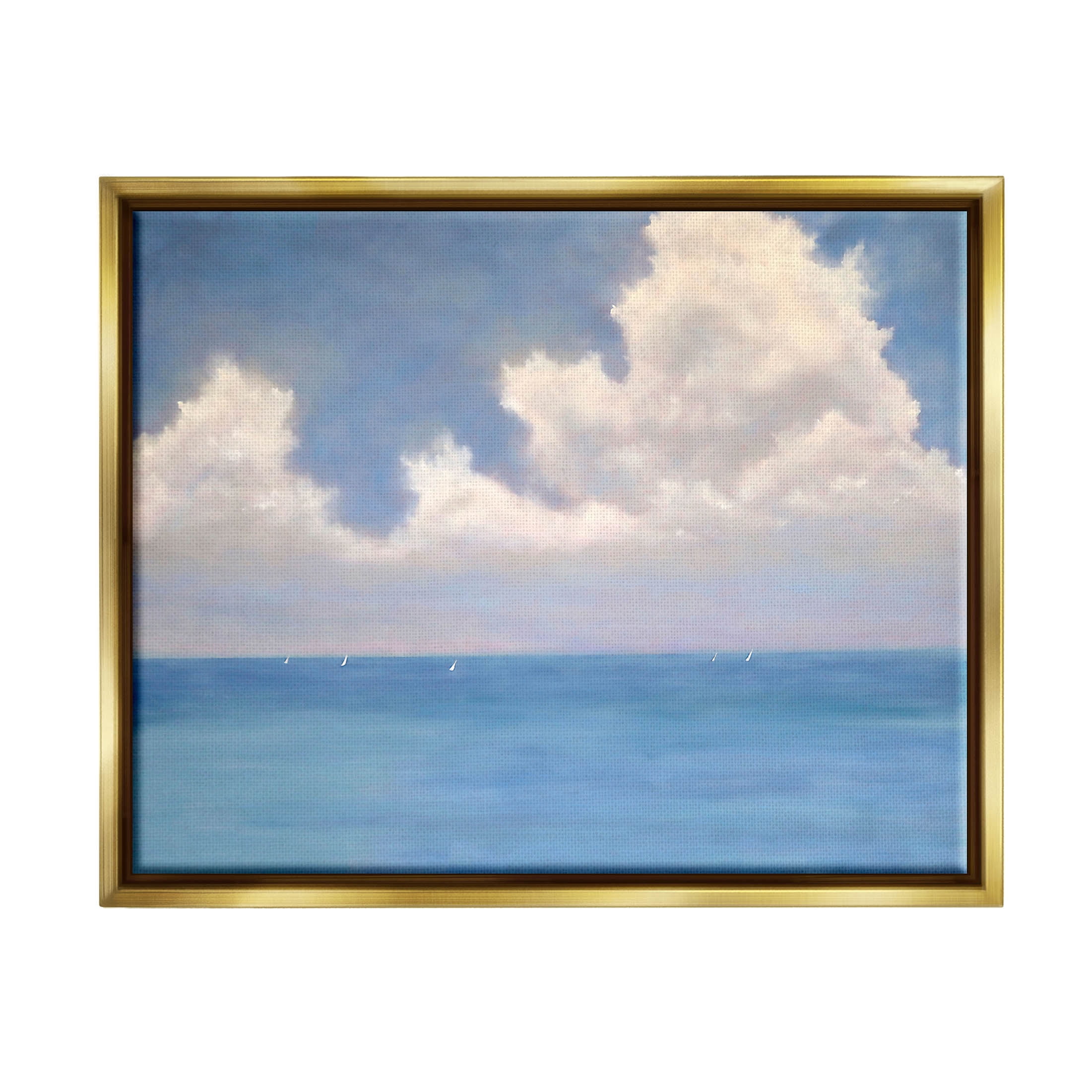 Stupell Industries Fluffy Clouds Deep Blue Ocean Waves Painting Metallic Gold Floating Framed Canvas Print Wall Art, Design by Catherine Andersen