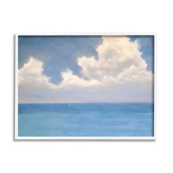Stupell Industries Fluffy Clouds Deep Blue Ocean Waves Painting White Framed Art Print Wall Art, Design by Catherine Andersen