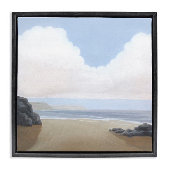 Stupell Industries Fluffy Clouds Over Beach Landscape Painting Black Floater Framed Canvas Art Print Wall Art, 25 x 25