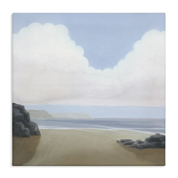 Stupell Industries Fluffy Clouds Over Beach Landscape Painting Gallery Wrapped Canvas Art Print Wall Art, 30 x 30