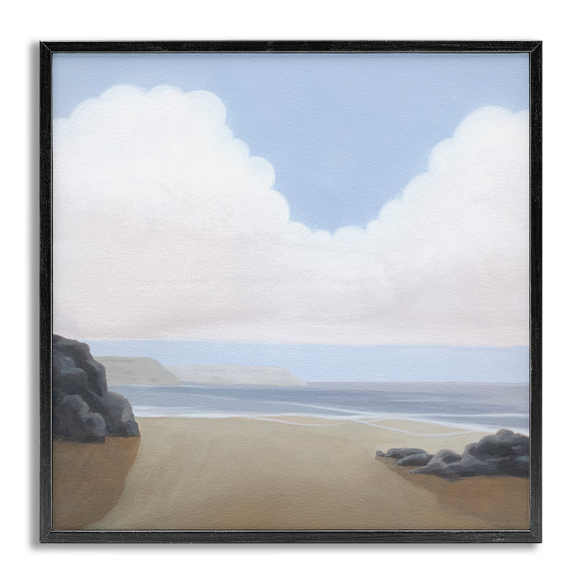 Stupell Industries Fluffy Clouds Over Beach Landscape Painting Gray Framed Art Print Wall Art, 17 x 17
