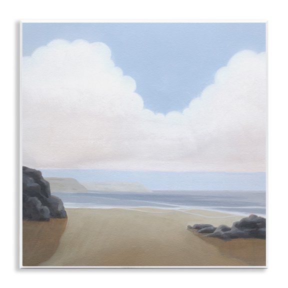 Stupell Industries Fluffy Clouds Over Beach Landscape Painting Unframed Art Print Wall Art, 12 x 12