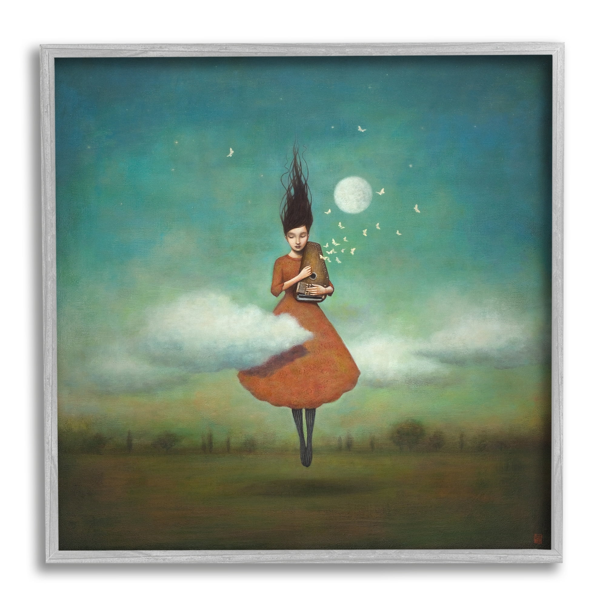 Stupell Industries Fluffy Clouds Surrounding Floating Woman Red Dress Framed Wall Art, 17 x 17, Design by Duy Huynh