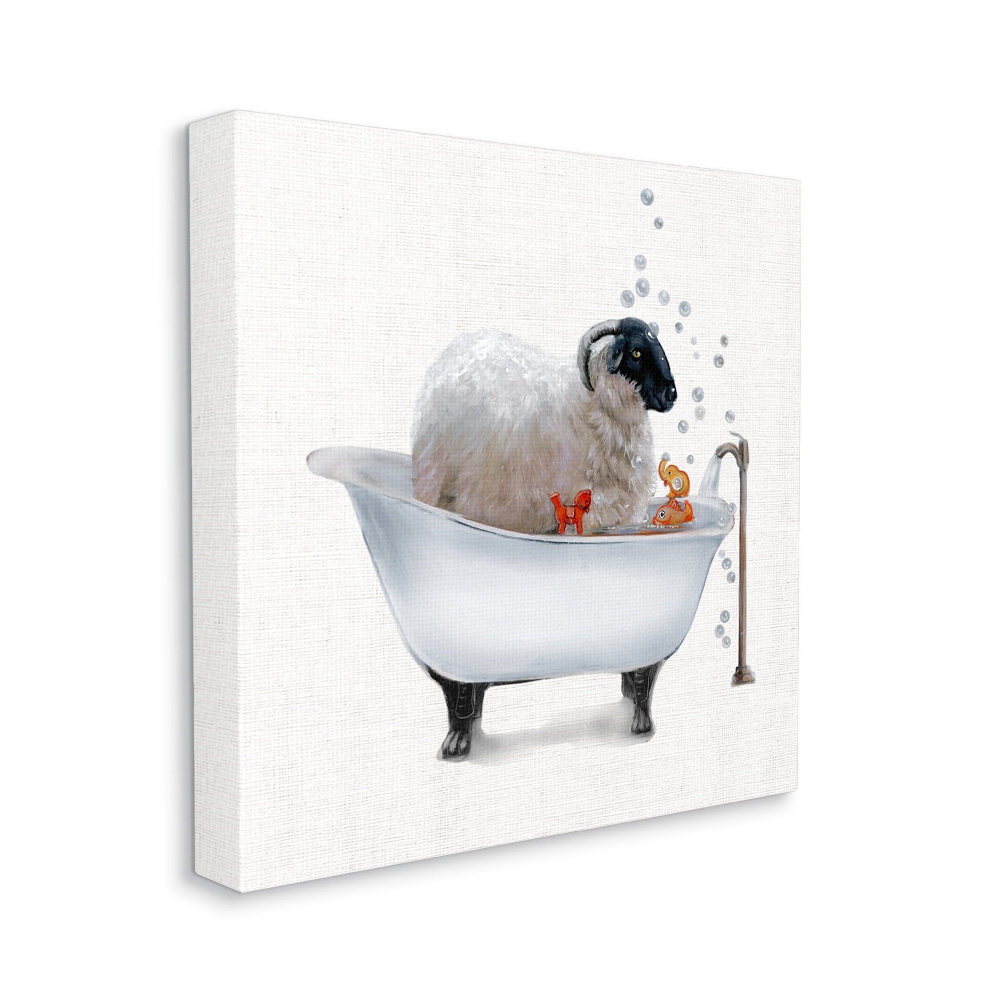 Stupell Industries Fluffy County Goat in Bathtub Soap Bubbles Animals & Insects Painting Gallery Wrapped Canvas Print Wall Art, 30 x 30