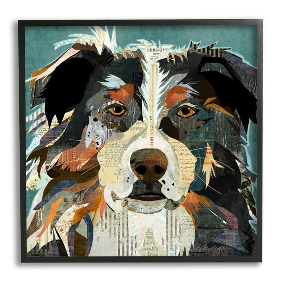 Stupell Industries Fluffy Dog Portrait Modern Script Collage Overlay Graphic Art Black Framed Art Print Wall Art, Design by Traci Anderson