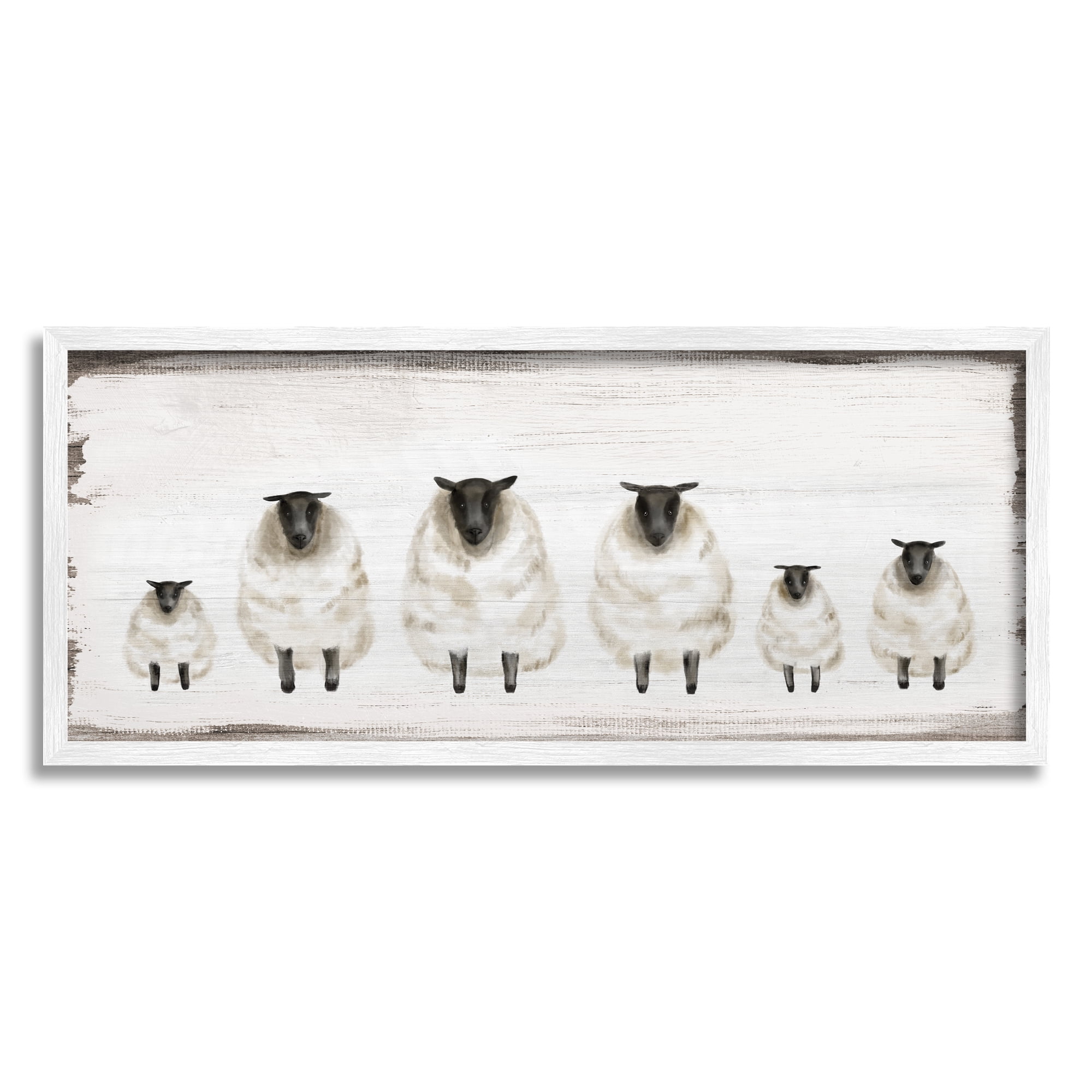 Stupell Industries Fluffy Farm Sheep Herd Rustic Country Animals, 10 x 24,Design by Daphne Polselli