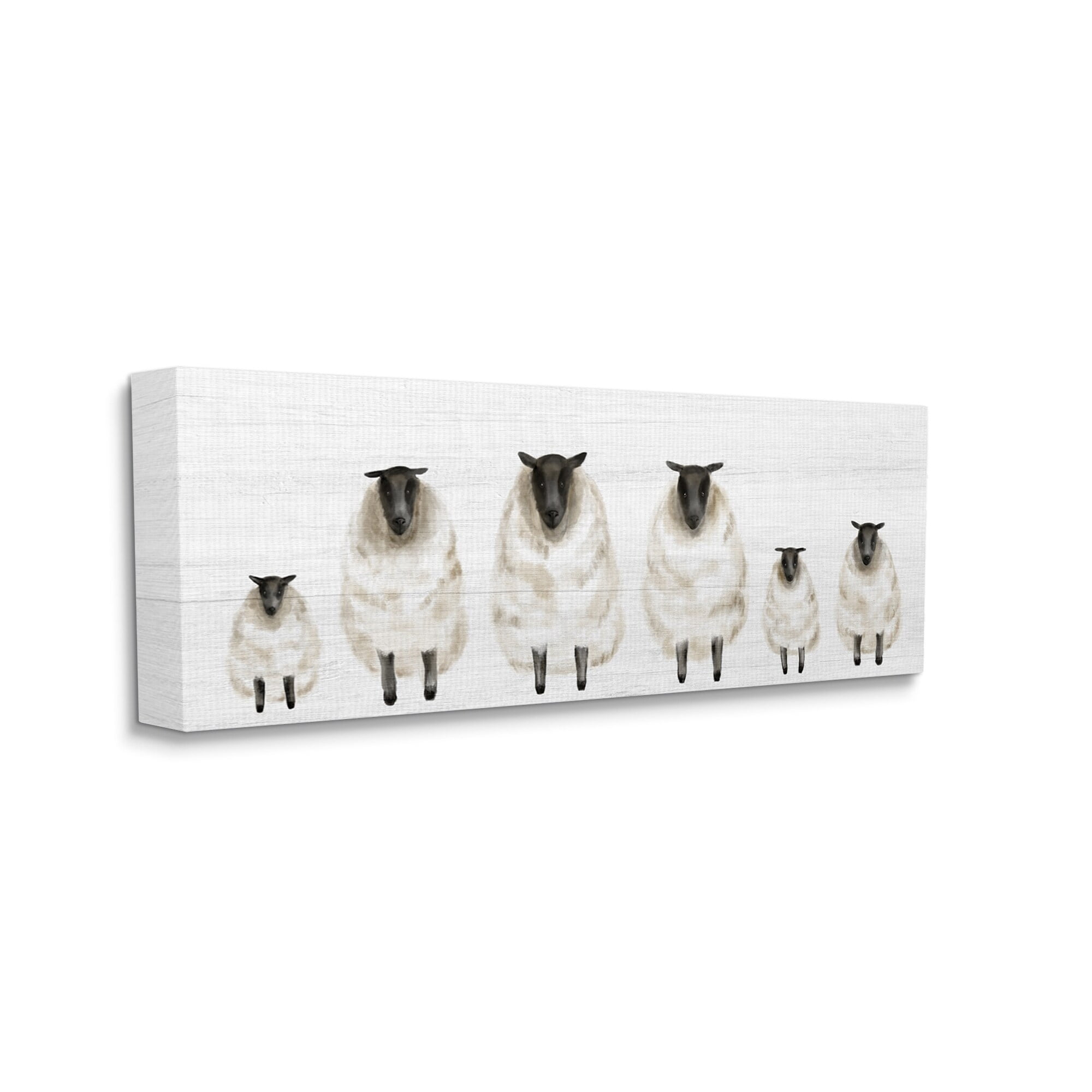 Stupell Industries Fluffy Farm Sheep Minimal White Plank Pattern Animals & Insects Painting Gallery Wrapped Canvas Art Print Wall Art, 17 x 40