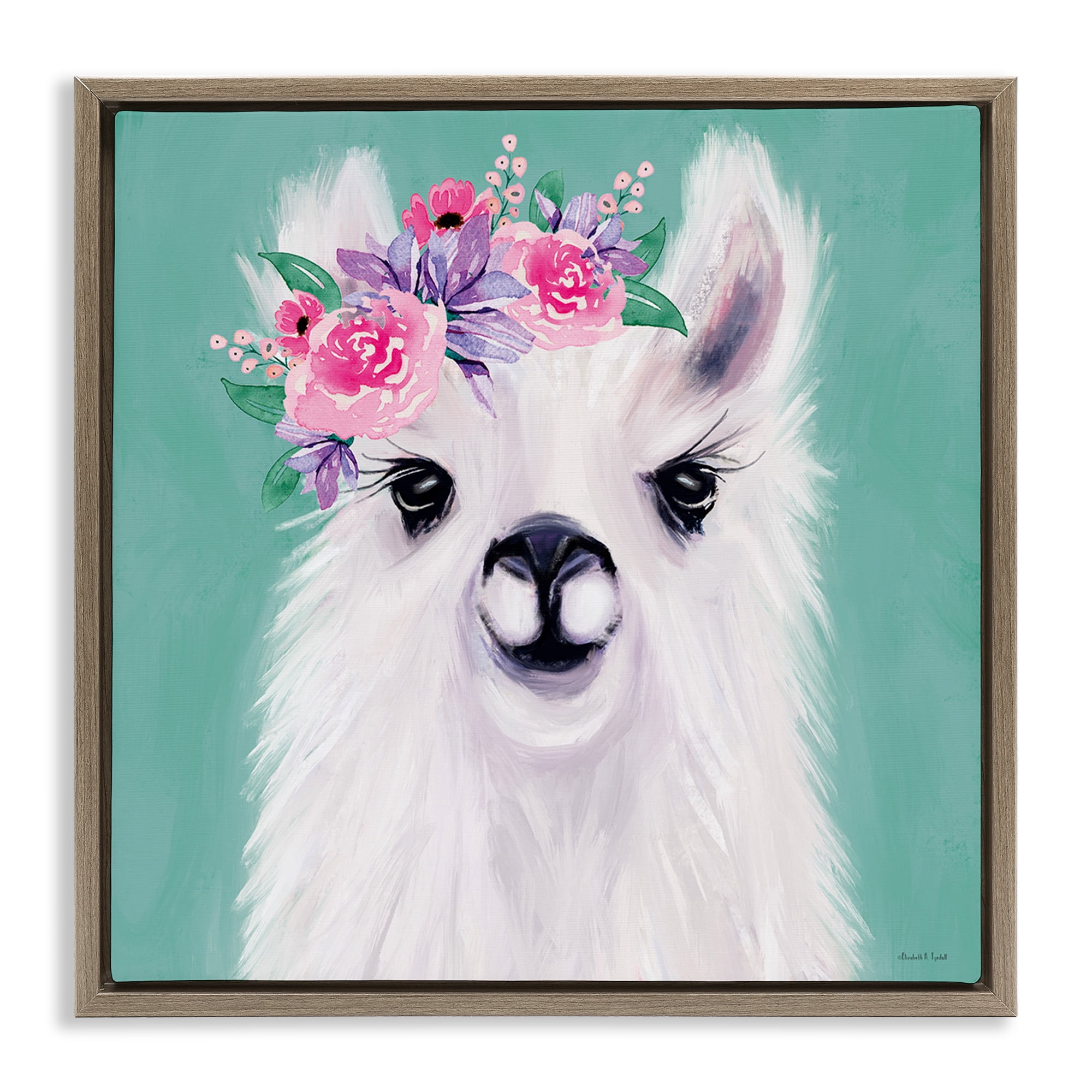 Stupell Industries Fluffy Floral Alpaca Animals & Insects Painting Brown Floater Framed Canvas Art Print Wall Art, 18 x 18