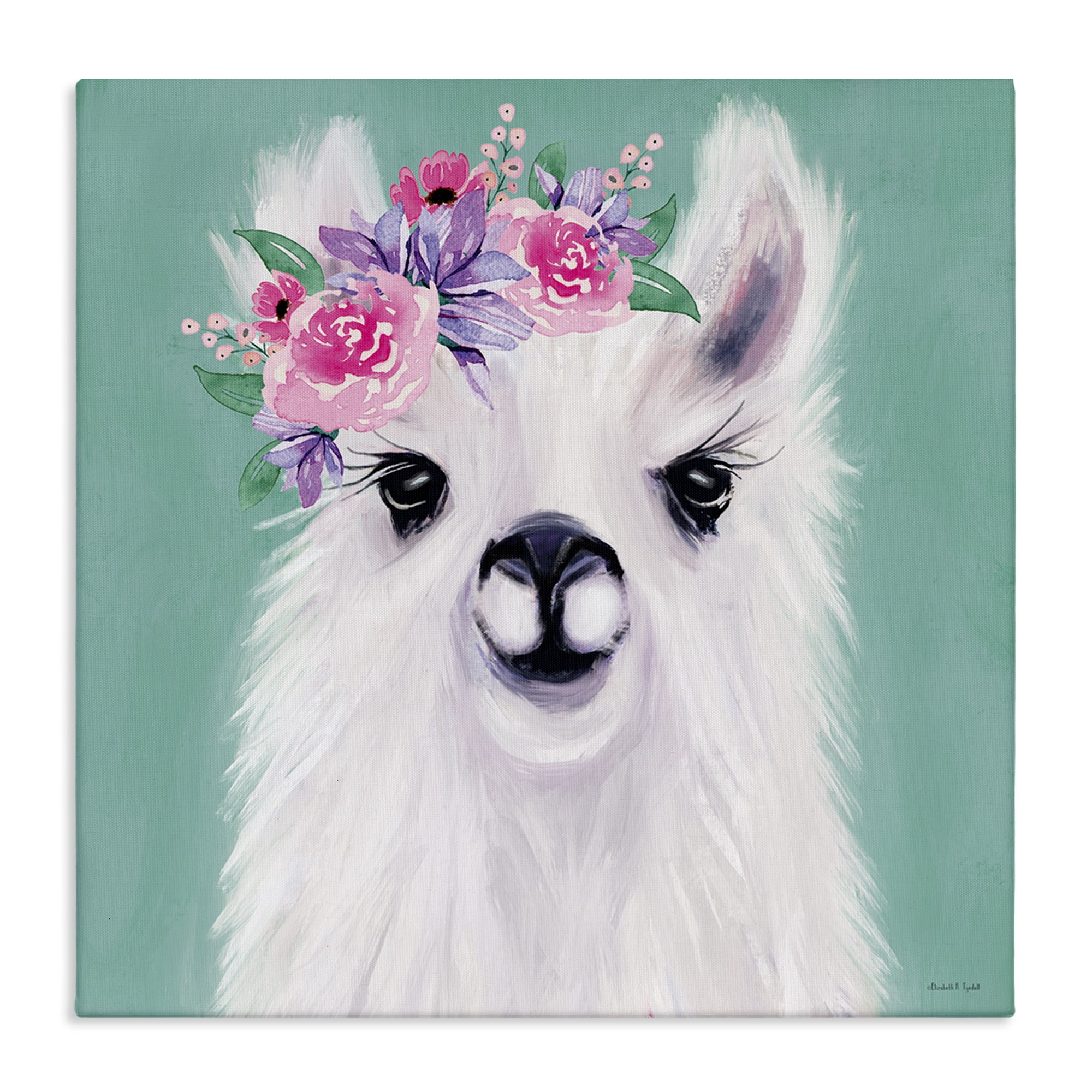 Stupell Industries Fluffy Floral Alpaca Animals & Insects Painting Gallery Wrapped Canvas Art Print Wall Art, 36 x 36