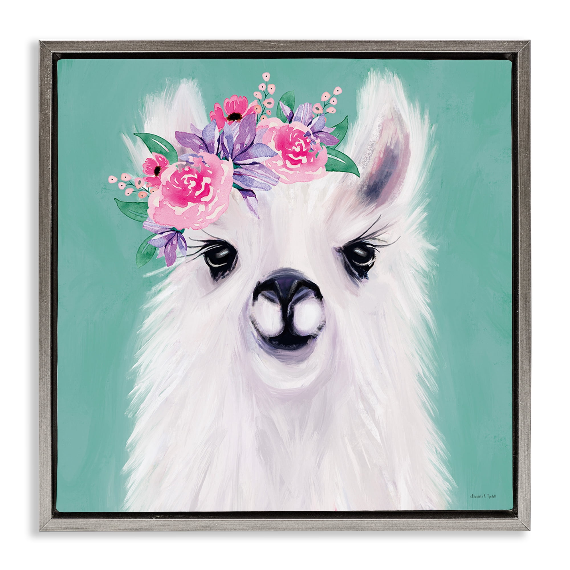 Stupell Industries Fluffy Floral Alpaca Animals & Insects Painting Gray Floater Framed Canvas Art Print Wall Art, 25 x 25