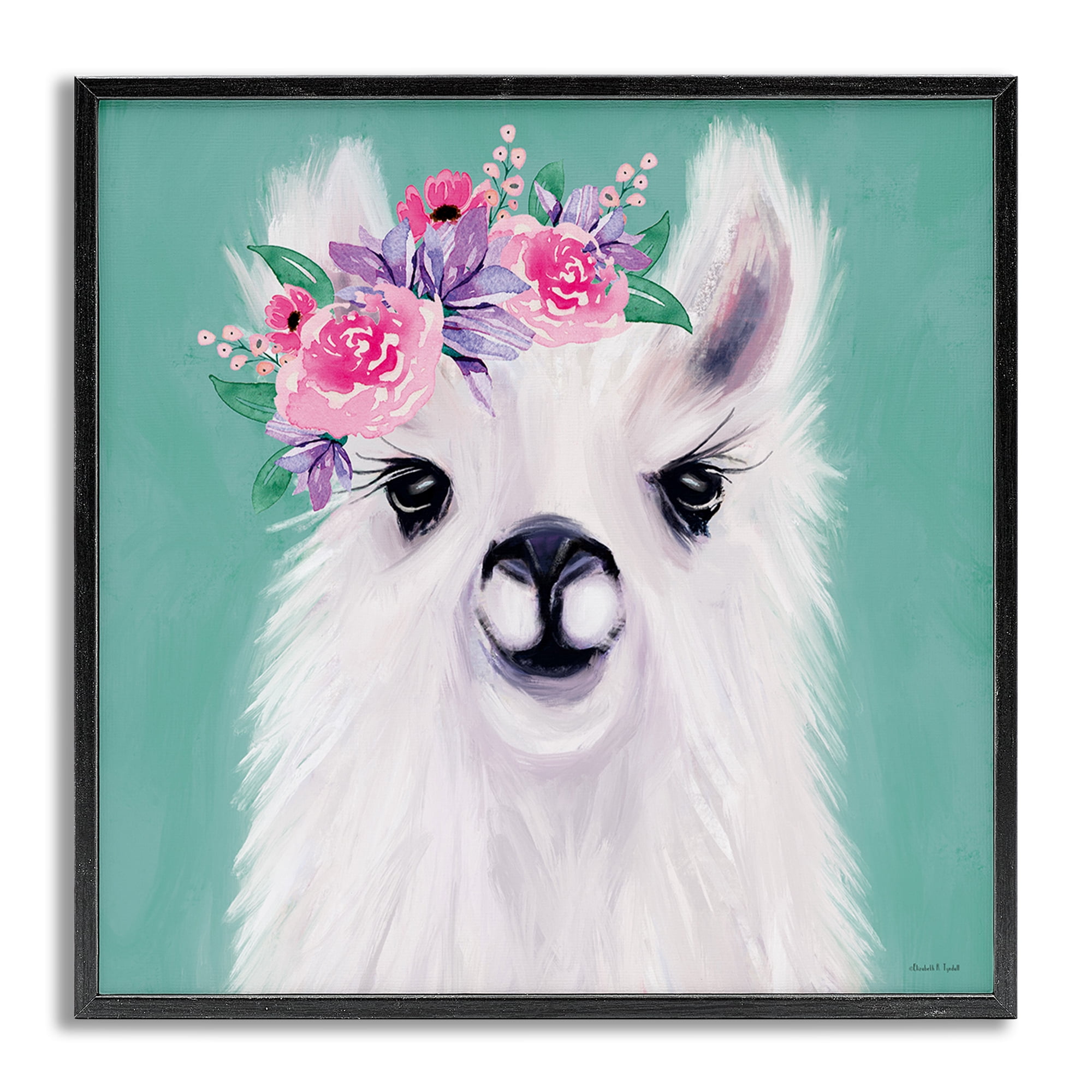Stupell Industries Fluffy Floral Alpaca Animals & Insects Painting Gray Framed Art Print Wall Art, 17 x 17