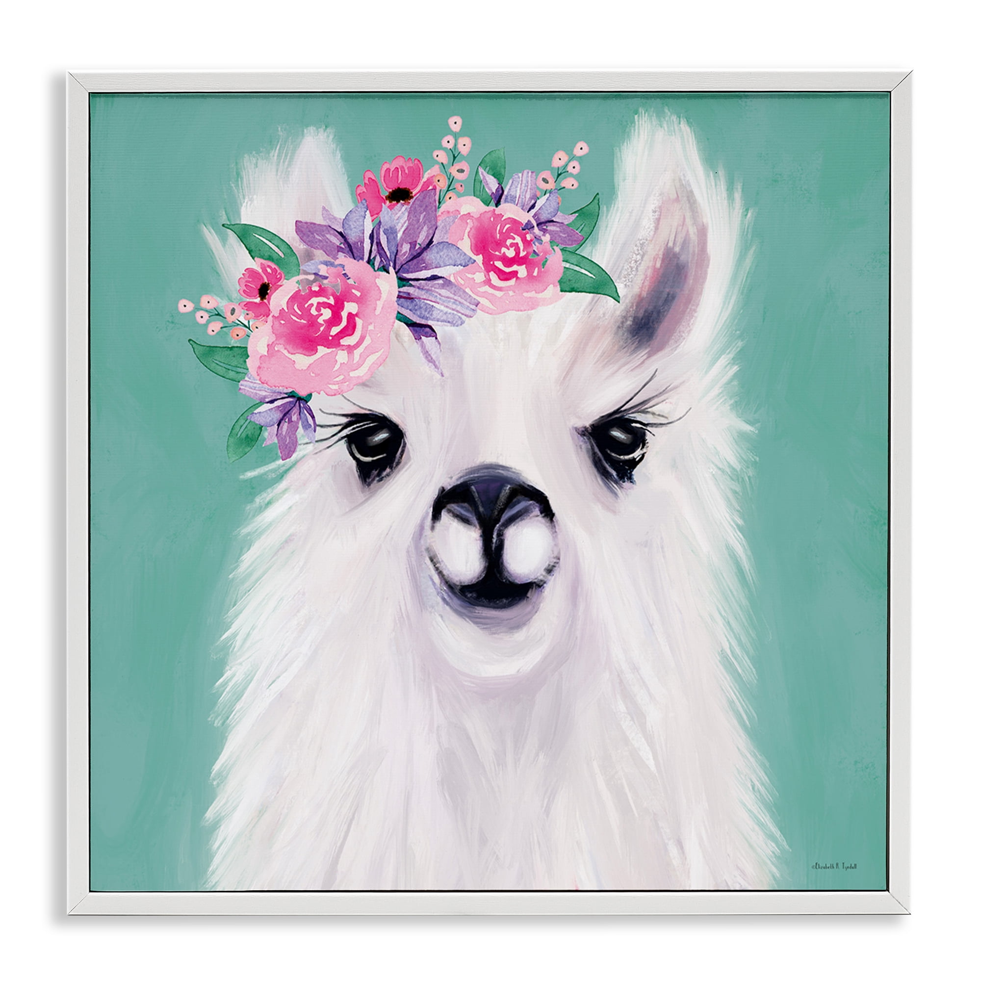 Stupell Industries Fluffy Floral Alpaca Animals & Insects Painting White Framed Art Print Wall Art, 12 x 12