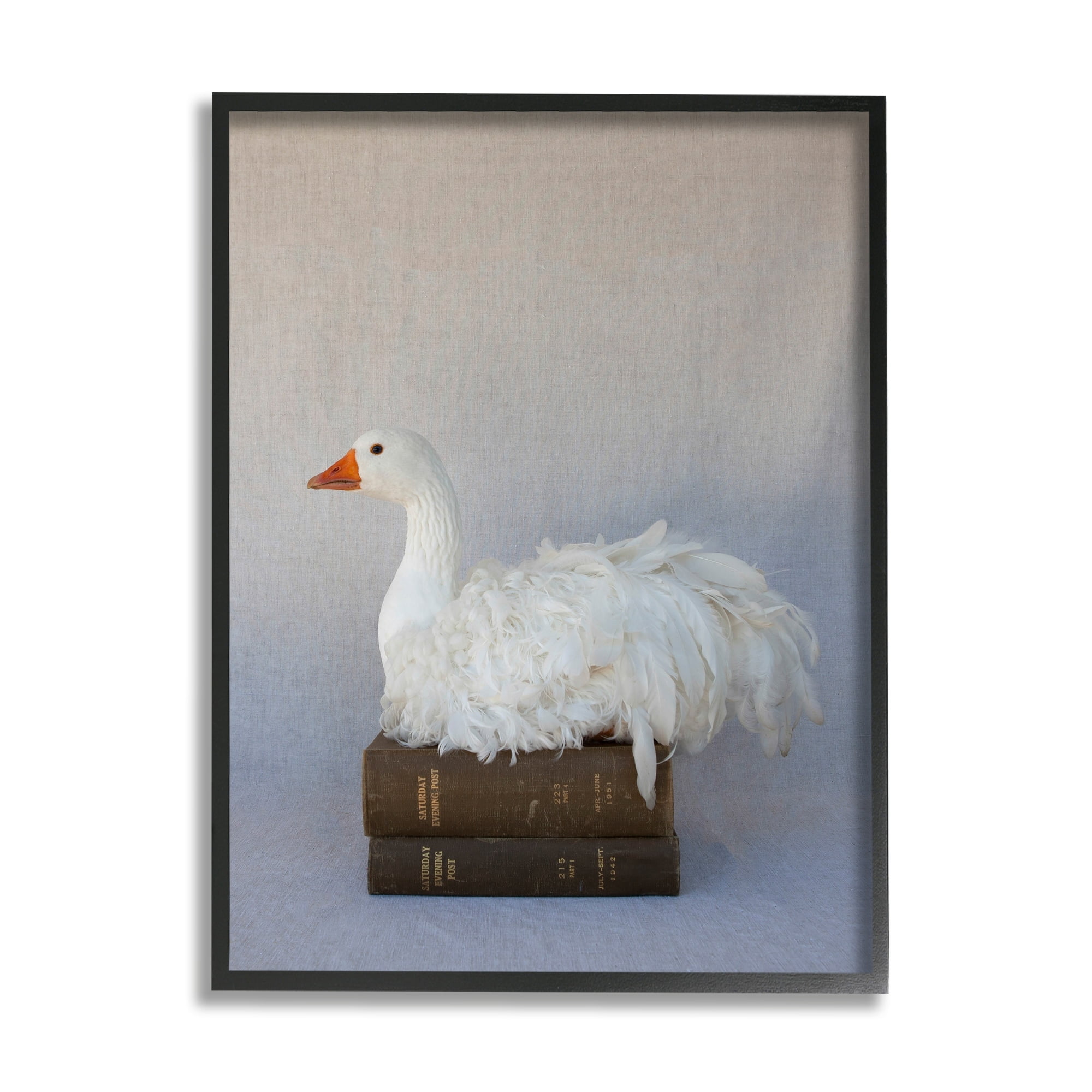 Stupell Industries Fluffy Goose Bookstack Bird Nesting Vintage Literature,24 x 30, Design by Tania Soderman