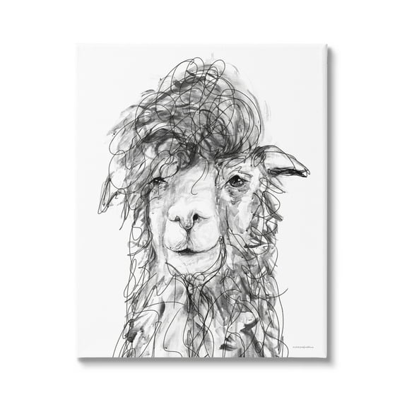 Stupell Industries Fluffy Hair Alpaca Llama Smiling Scribble Lines Drawing Print Gallery Wrapped Canvas Print Wall Art, Design by Kamdon Kreations