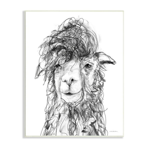 Stupell Industries Fluffy Hair Alpaca Llama Smiling Scribble Lines Drawing Print Unframed Art Print Wall Art, Design by Kamdon Kreations