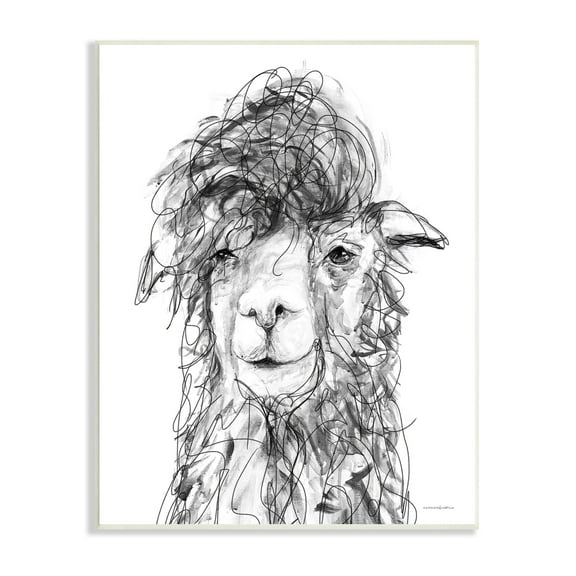 Stupell Industries Fluffy Hair Alpaca Llama Smiling Scribble Lines Drawing Print Unframed Art Print Wall Art, Design by Kamdon Kreations