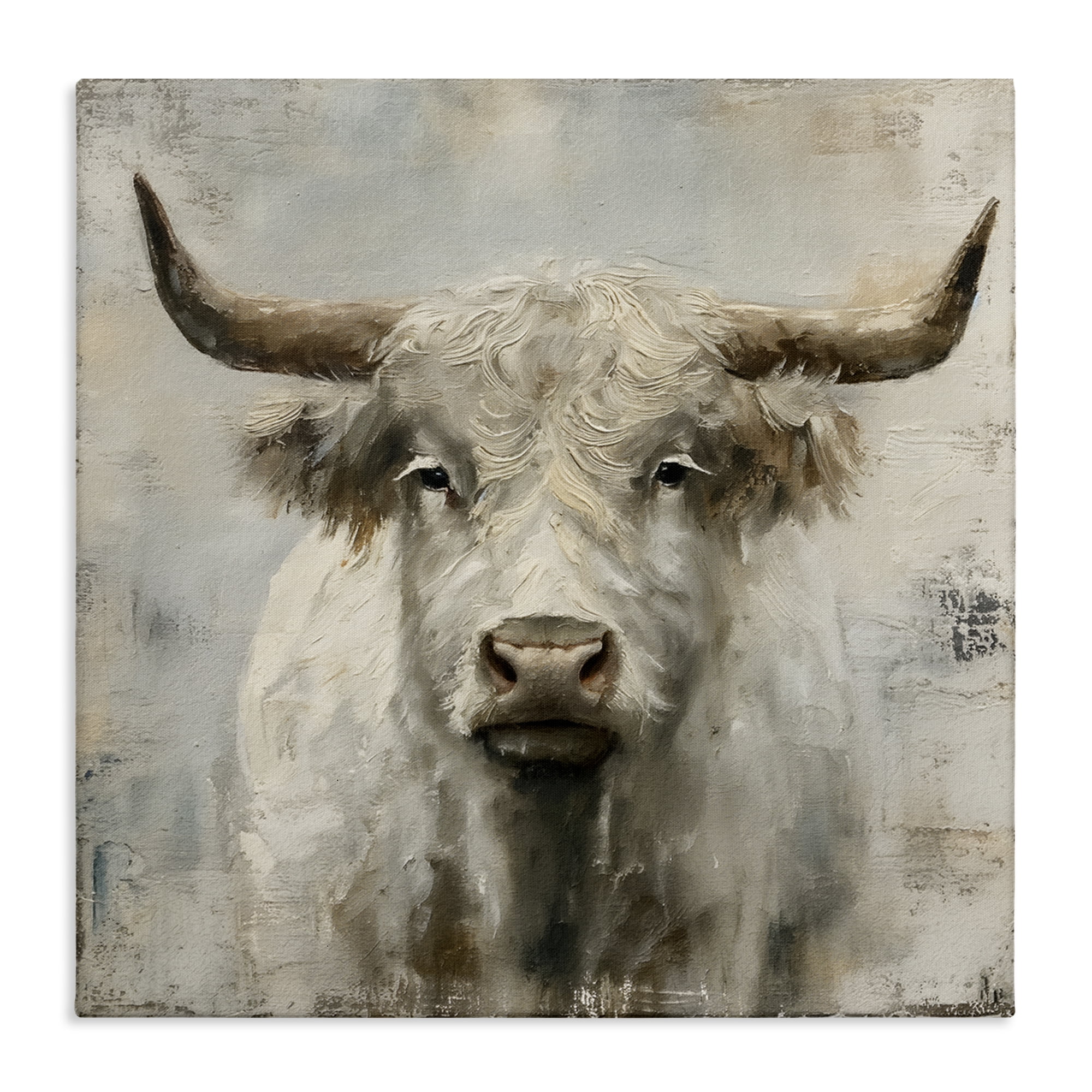 Stupell Industries Fluffy Longhorn Cattle Animals Painting Wrapped Canvas Art Print Wall Art, 36 x 36